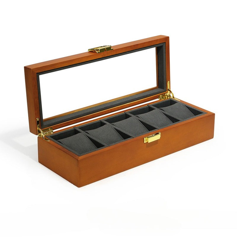 Solid Wood 5-Slot Watch Box with Lid, Watch Display Case & Organizer