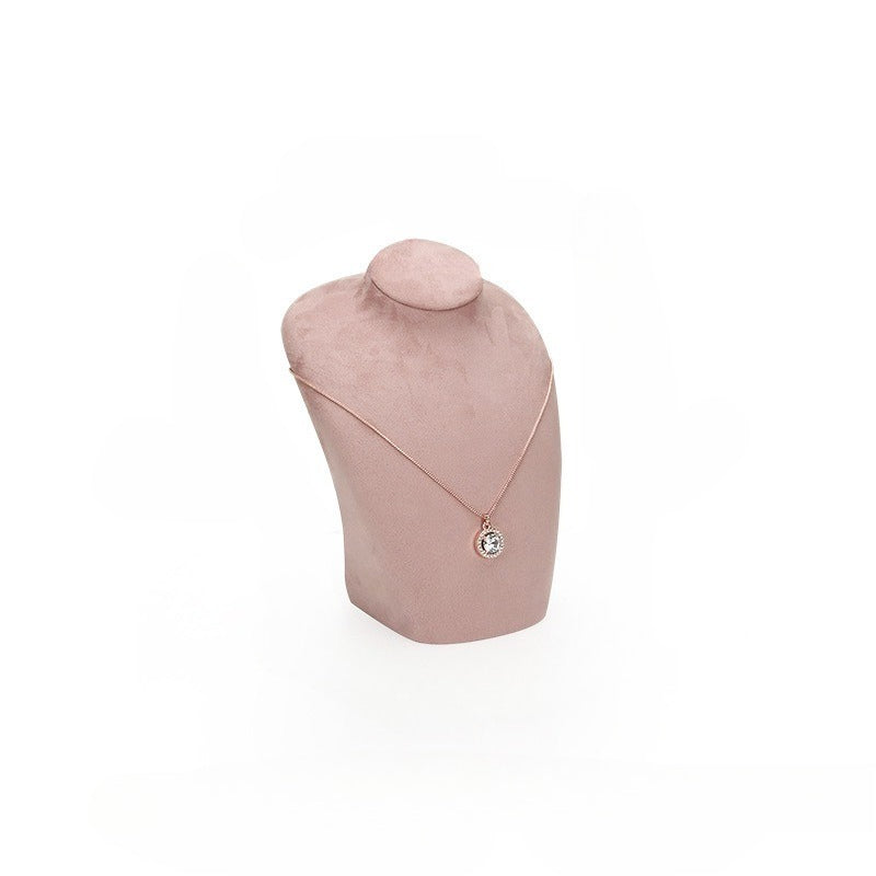 Pink Velvet Necklace Bust Display Set - 2pcs Short & Tall Jewelry Mannequin Neck Form