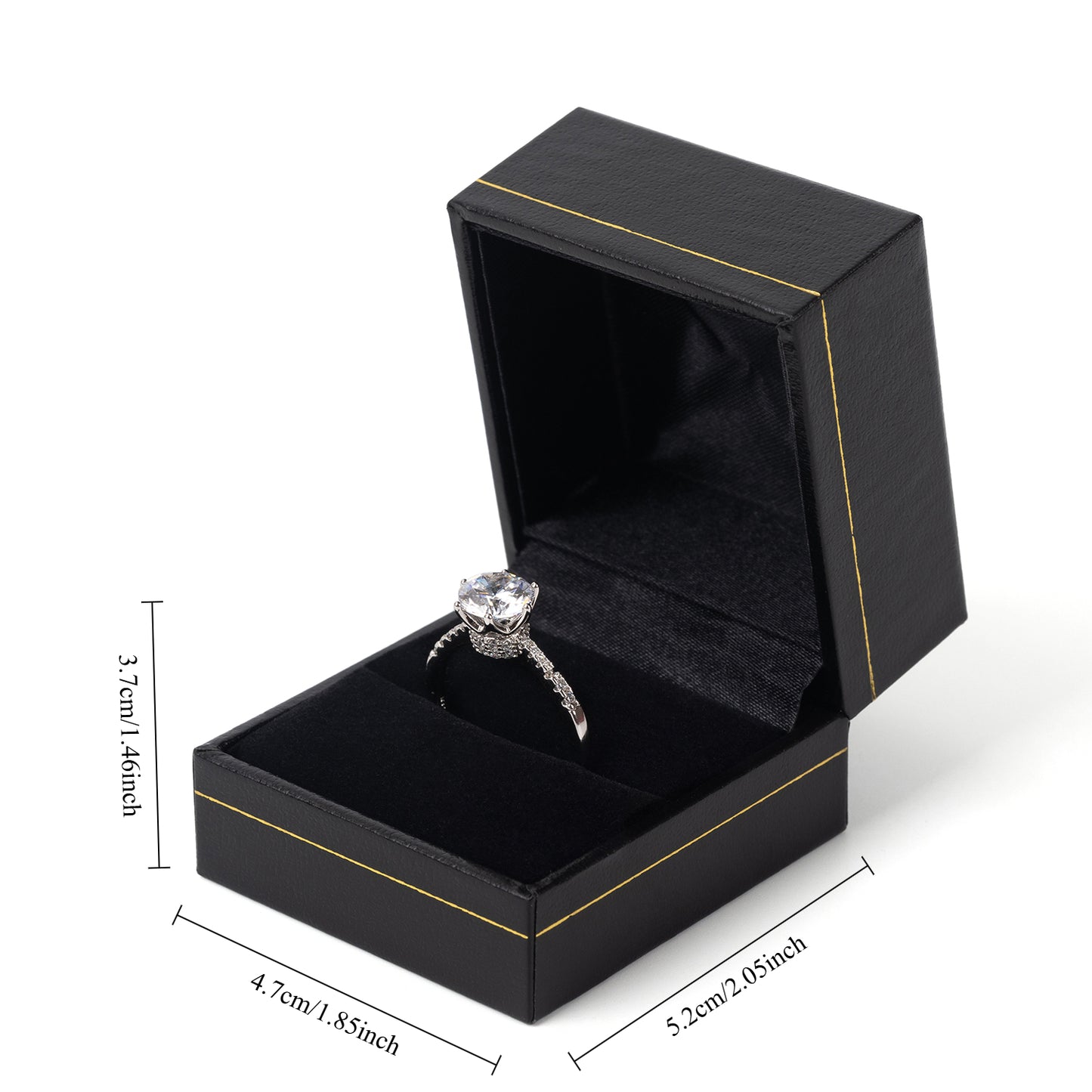 24PCS (LR3-BK) Black Ring Box With Gold Trim For Wedding Proposal Engagement