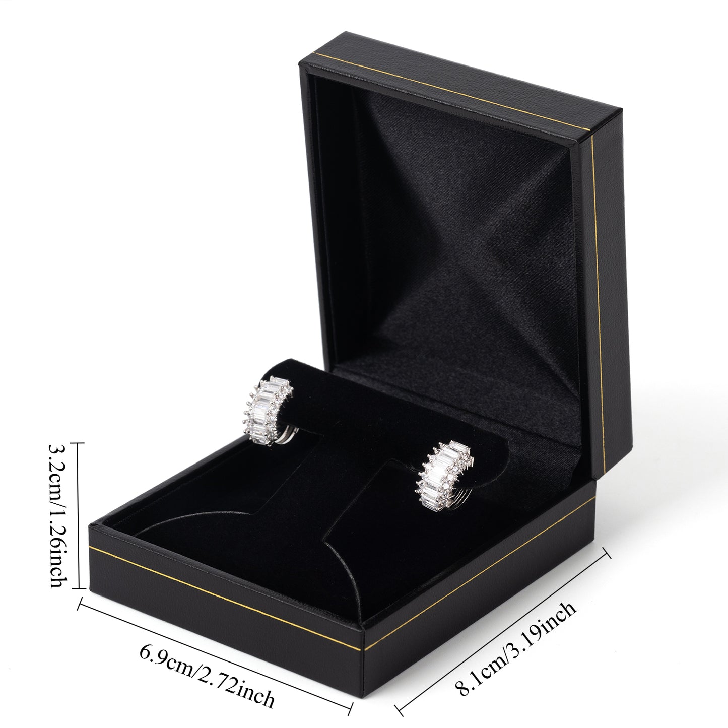 12PCS (LH2-BK) Black Hoop Earring Box With Gold Trim