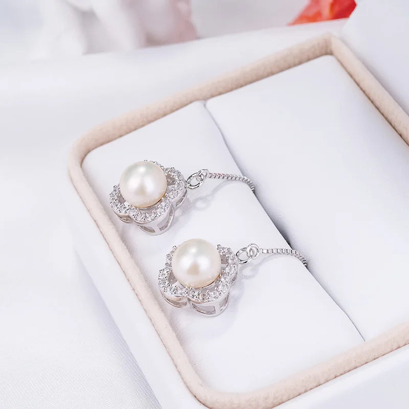 luxury 925 Silver Freshwater pearl earring ladies fashion drop pendant earrings Rhodium Plated Engagement Women Stud Earrings