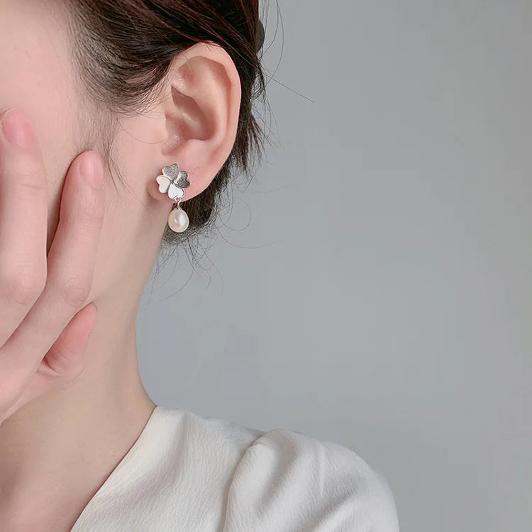 Jewelry bulk wholesale 925 sterling silver flower four 4 leaf clove stud earrings for women