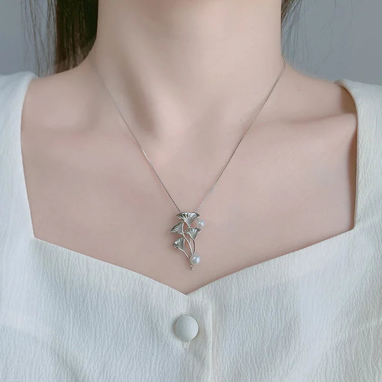 Fashion hot sale 925 sterling pure silver lotus leaf shape women freshwater pearl pendant for chains
