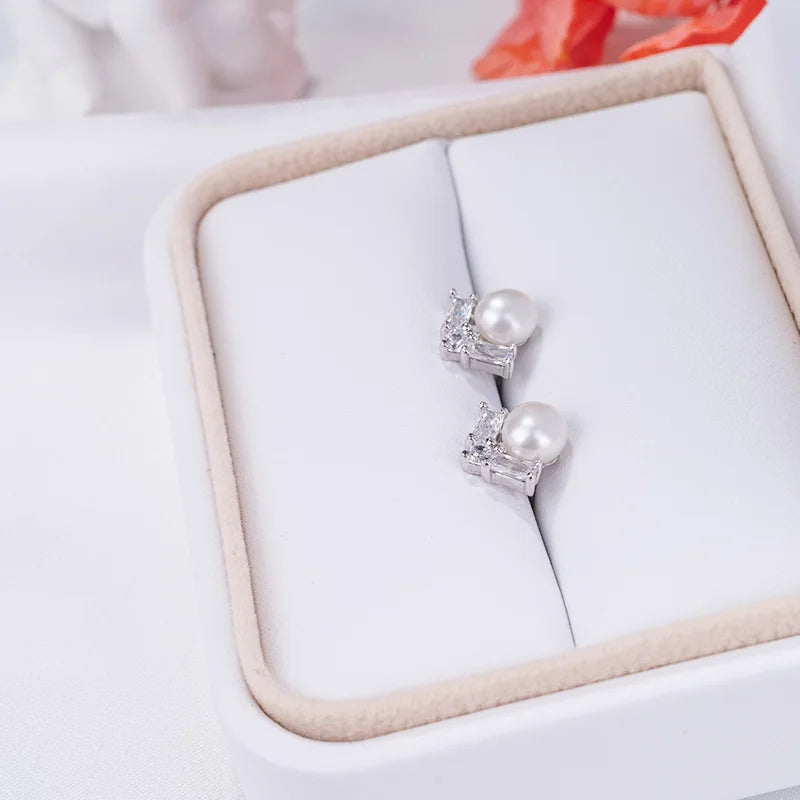 luxury 925 Silver Freshwater pearl earring ladies fashion drop pendant earrings Rhodium Plated Engagement Women Stud Earrings