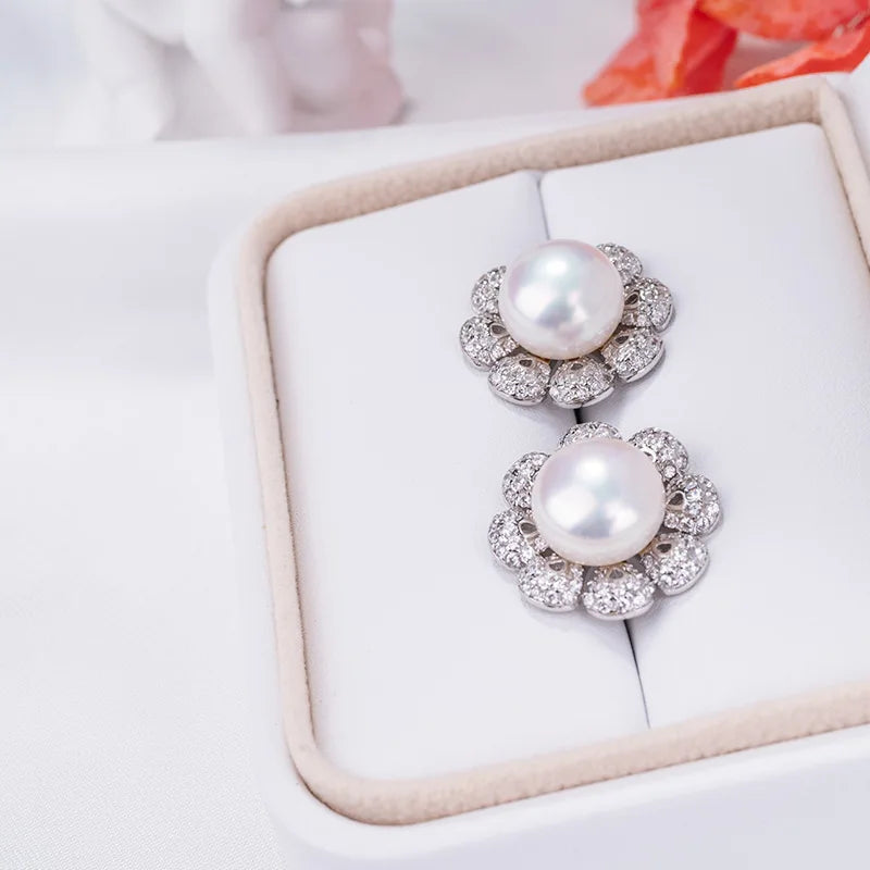 luxury 925 Silver Freshwater pearl earring ladies fashion drop pendant earrings Rhodium Plated Engagement Women Stud Earrings