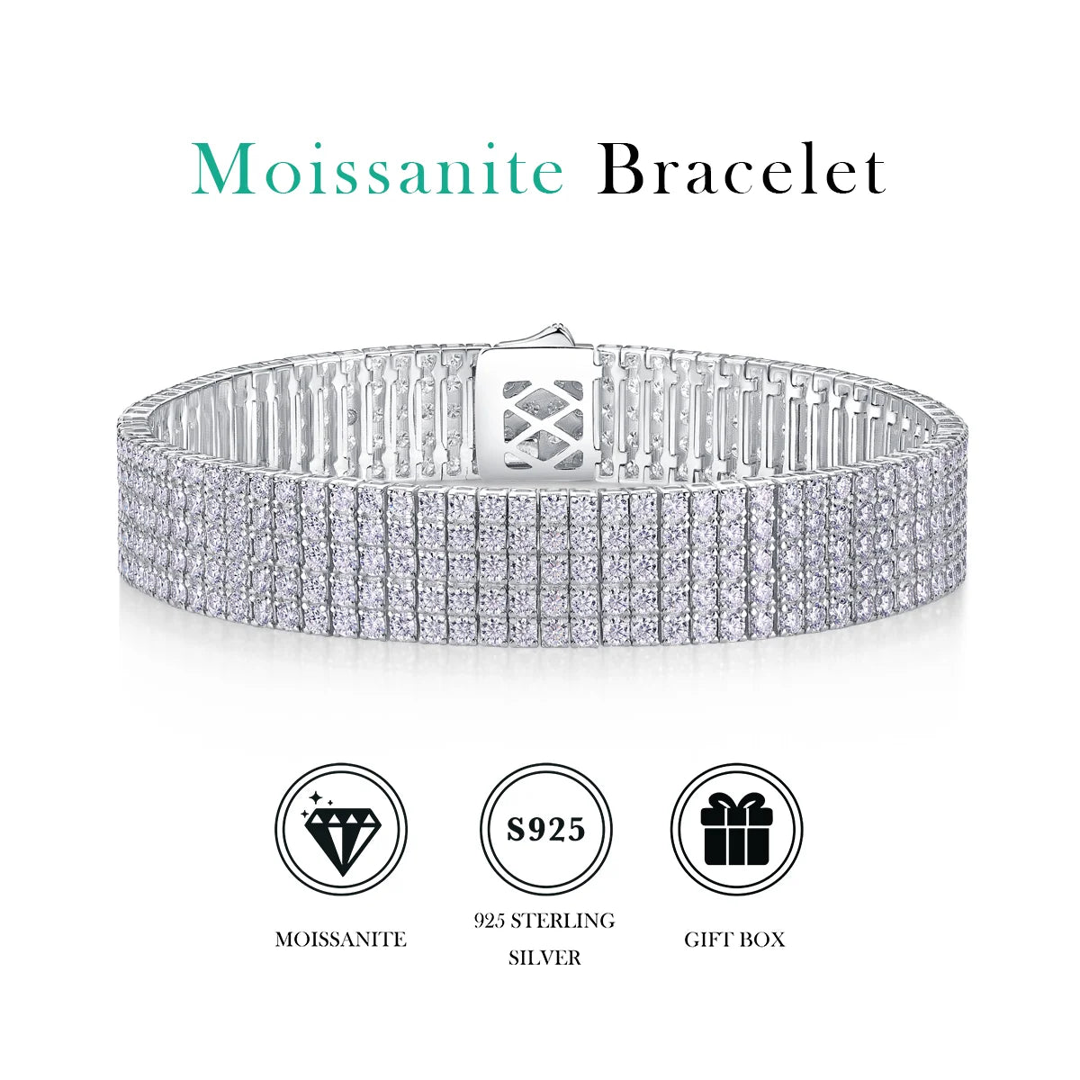 Pass Diamond Tester White Gold 925 Sterling Silver VVS Moissanite Diamond Link Bracelet L240113570-20