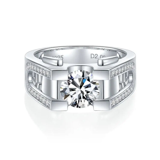 1/2 Carat 925 Silver Lab Moissanite Men's Ring - Luxurious Ultra-Shiny Birthday, Anniversary & Christmas Gift