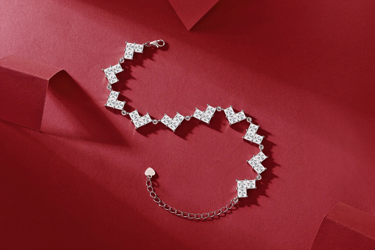 Silver 925 Diamond Brilliant Cut 1 Carat D Color Moissanite Shape Bracelet Cute Gemstone Chain
