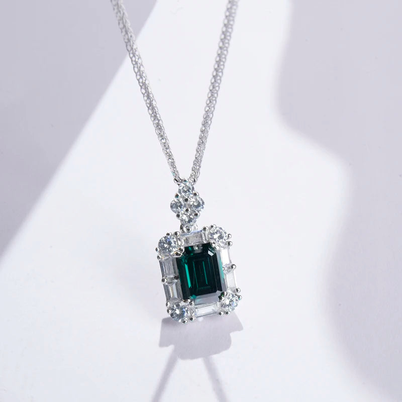 Jeweller Buy High Quality 2 Carats Emerald Green Moissanite Pendant Necklace 925 Sterling Silver Link Chain Trendy Parties Weddings Gifts