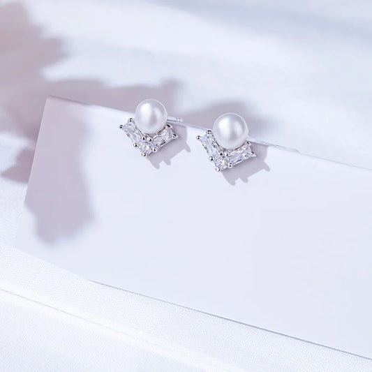 luxury 925 Silver Freshwater pearl earring ladies fashion drop pendant earrings Rhodium Plated Engagement Women Stud Earrings