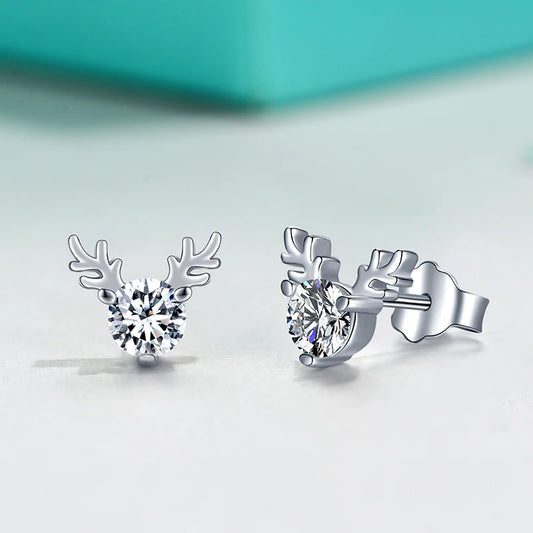 Jeweller Buy Cute Deer Horn Shape Earrings 925 Sterling Silver Round Brilliant Cut Moissanite Diamond Stud