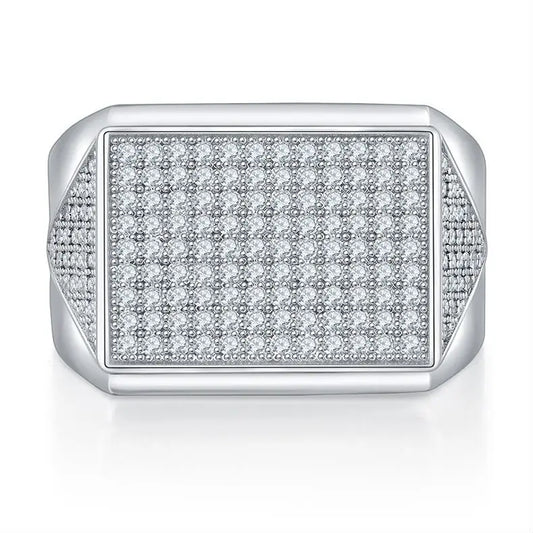 S925 Sterling Silver Men's Square Ring with Moissanite, Luxurious Wedding Ring, Perfect Anniversary Gift for Him