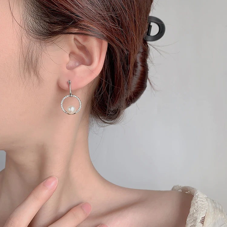 Elegant 925 Sterling Silver Classic Pearl Drop Earrings Women Fashion Cubic Zirconia Rhodium Plated For Girls 2024