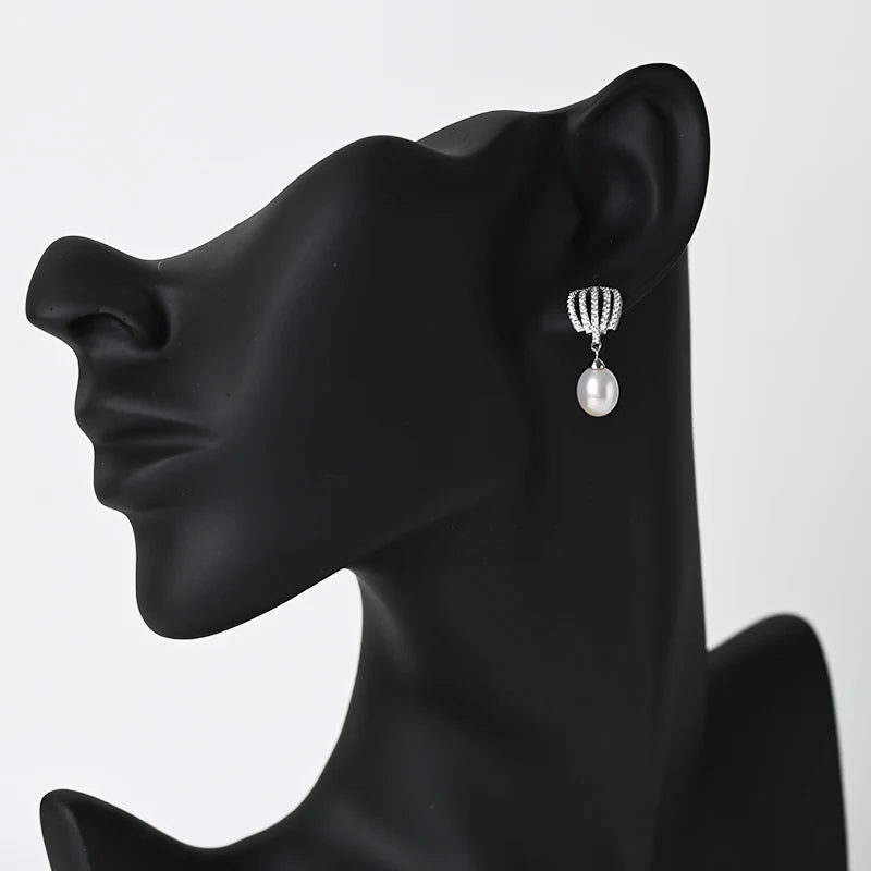 Wholesale New Products waterproof rhodium plated freshwater pearl 925 silver zircon earrings for women