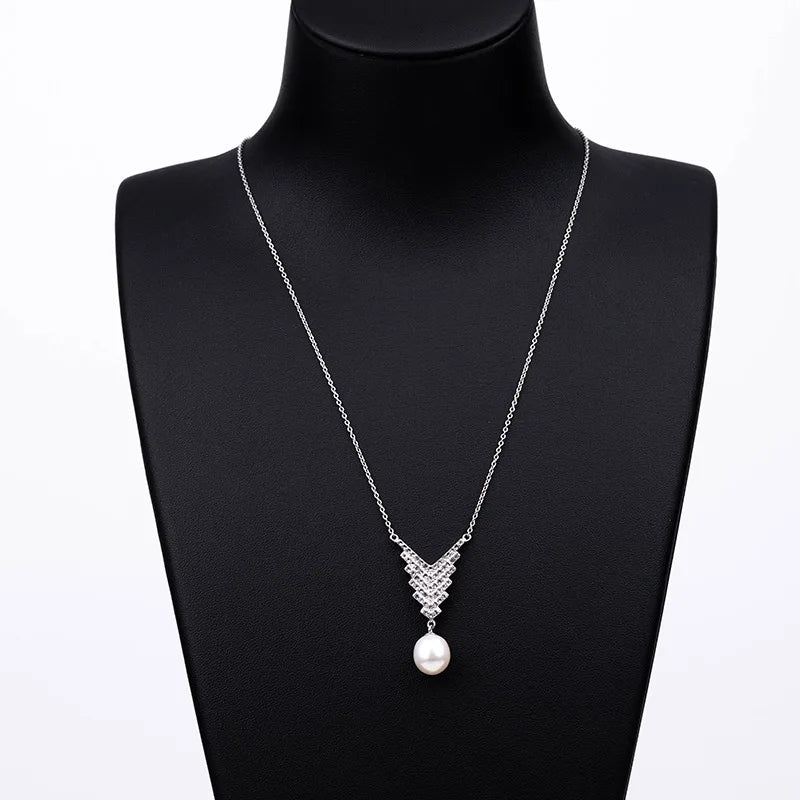 925 silver fashion jewelry women cubic zirconia zircon pearl pendant necklace with pendant charms