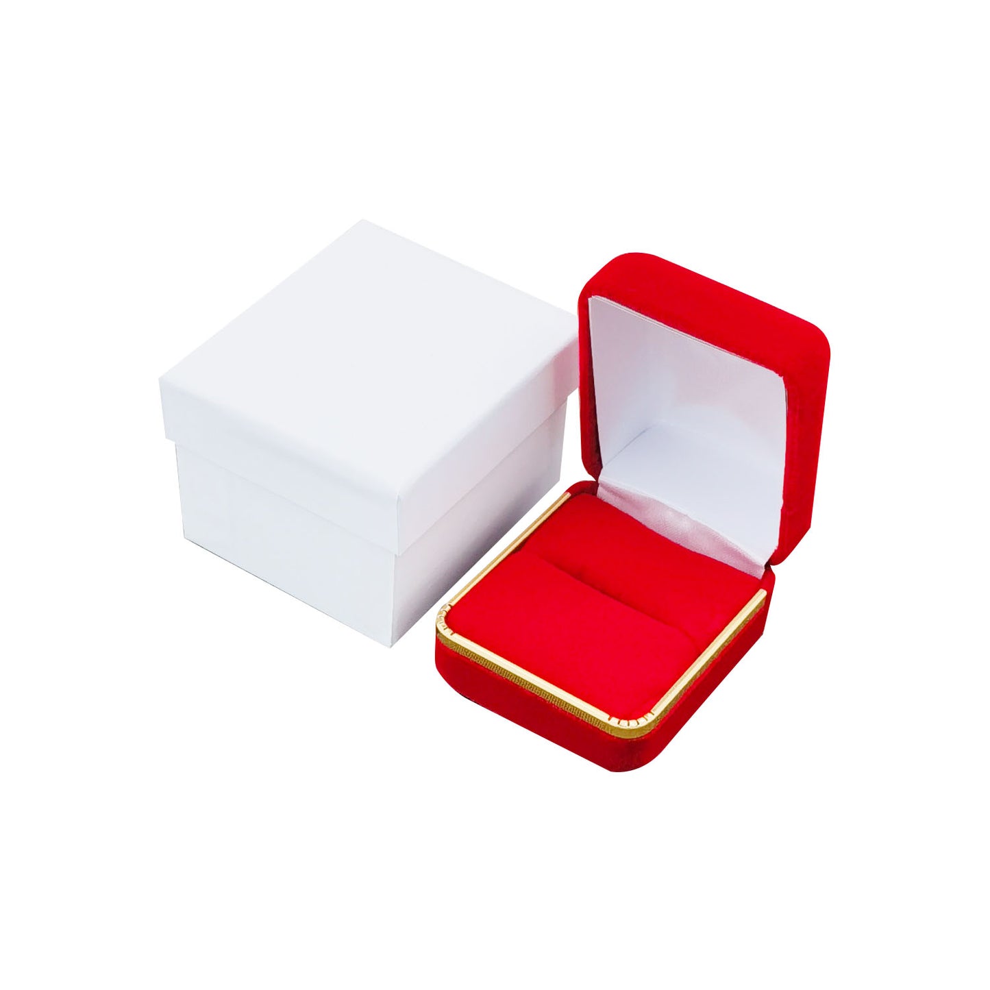12PCS (SR3-RD) Red Velvet Ring Boxes With Gold Trim