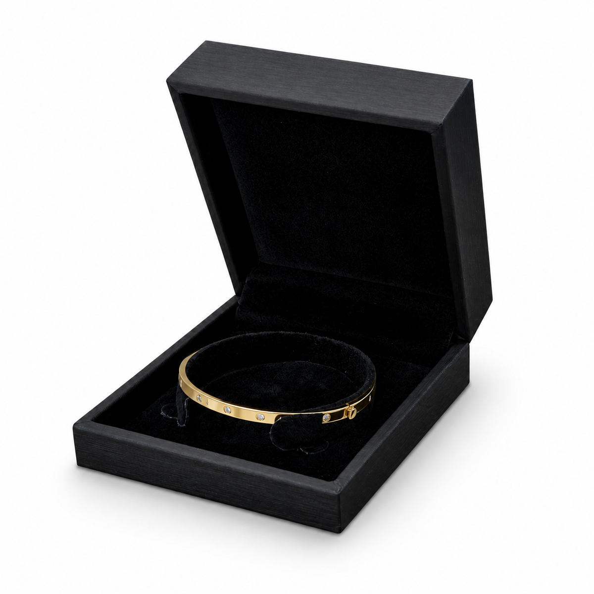 bracelet box - 6pcs Black Champagne PU Leather Boxes Bracelet P06BA-BK BK front view