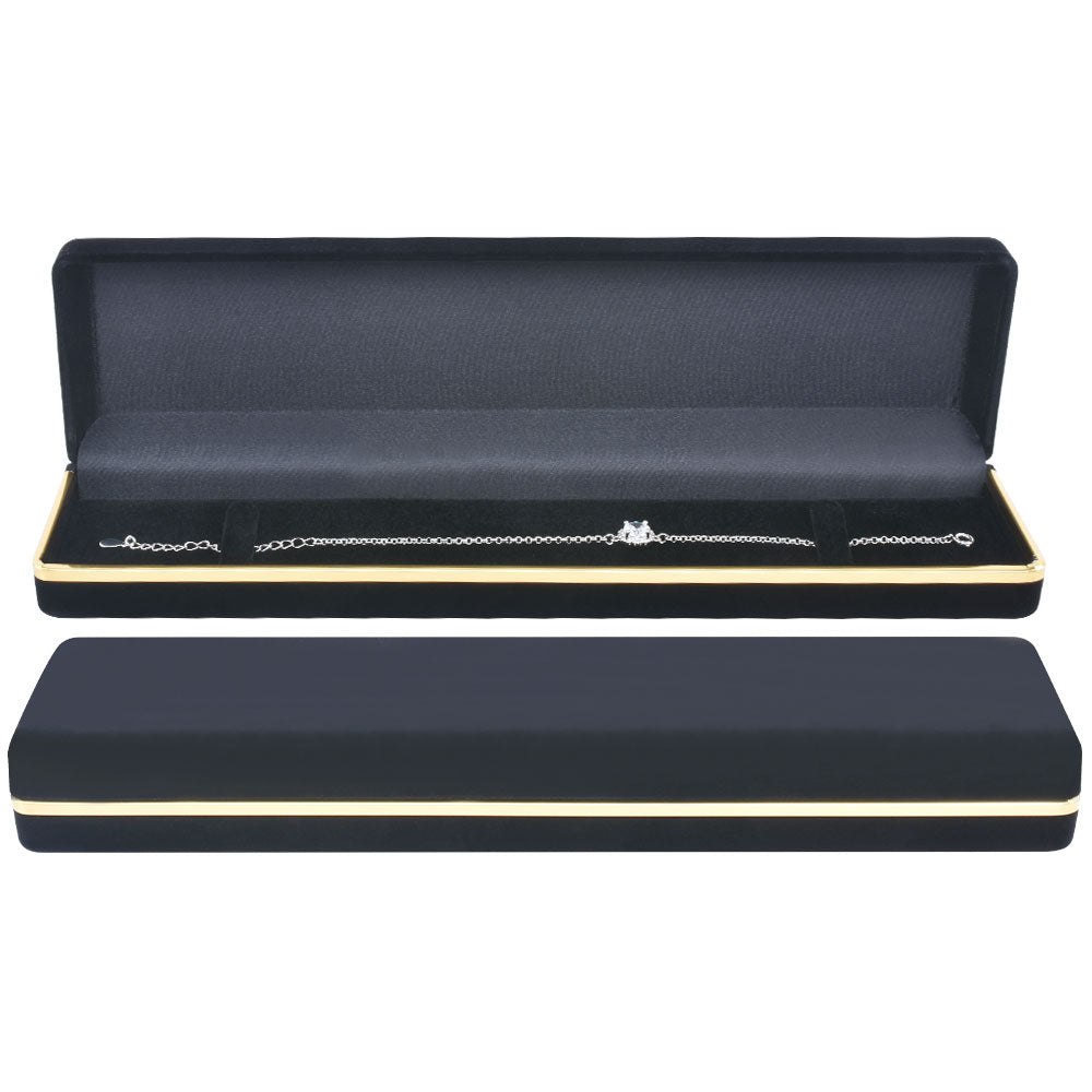 bracelet box - Black Flocked Bracelet Boxes with Gold Trim - 12 Pack F02-BR-BK BK side view