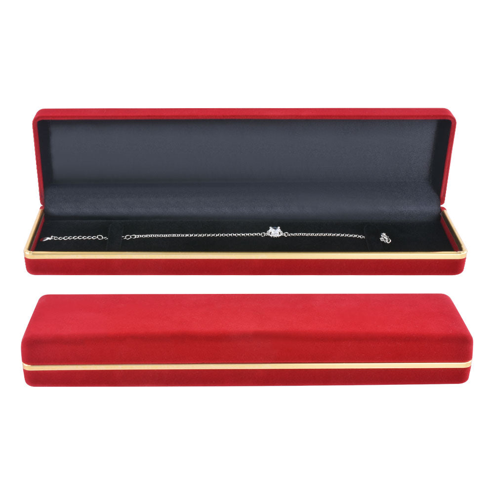 bracelet box - Red Flocked Bracelet Boxes with Gold Trim - 12 Pack F02-BR-R BK side view
