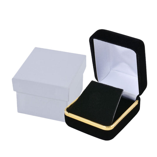 earring box - Black Velvet Earring Boxes with Gold Trim - 12 Pack SE3-BK open view