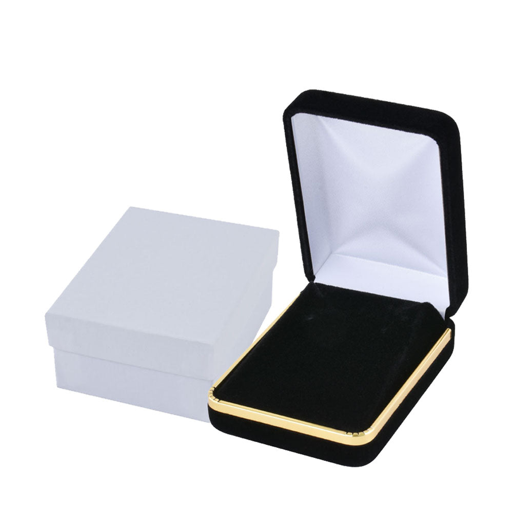 earring box and pendant box - Black Velvet Pendant and Earring Boxes with Gold Trim - 12 Pack SE4-BK side view