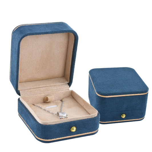 earring box and pendant box and necklace box - Blue Suede Pendant Earring Necklace Box V15P-B BK open view