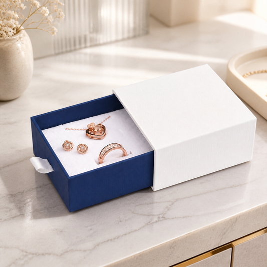 jewelry box - White & Blue Drawer Jewelry Boxes 24 Pack B2533-B open view