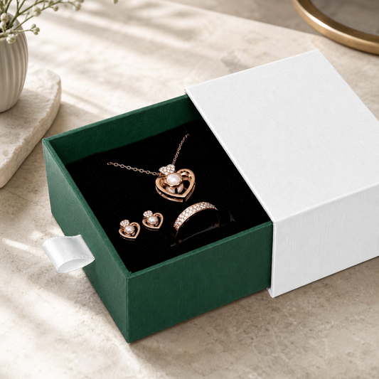 jewelry box - White & Green Drawer Jewelry Boxes 24 Pack B2533-G open view