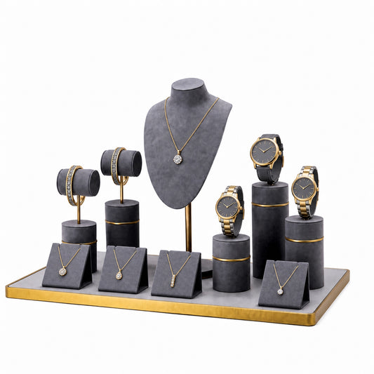 jewelry display - Custom Charcoal Gold Jewelry Display Stand Collection CJD026 open view