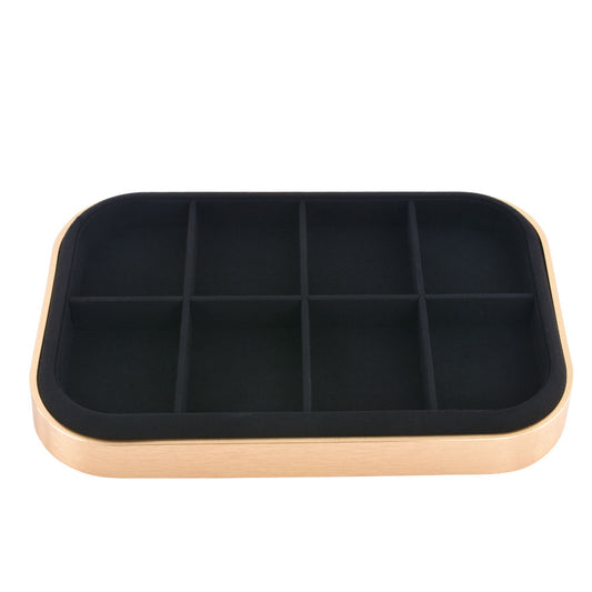 jewelry display tray - Gold Black Metal Suede Display Tray T038-GL BK open view