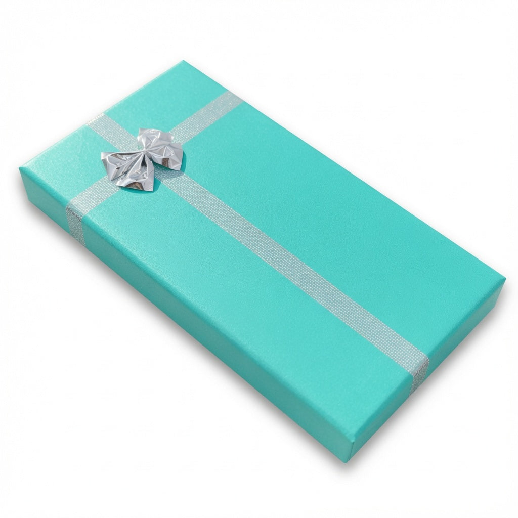 necklace box - 12-Piece Lake Blue Ribbon Paper Necklace Gift Boxes B0936-LAB open view