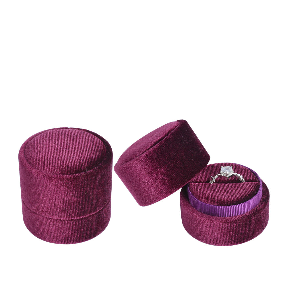 ring box - Burgundy Round Velvet Ring Box V06-R1 SPI open view