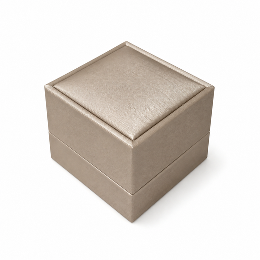ring box and earring box - 12 Champagne PU Earring Boxes Ring P06P-C BK open view