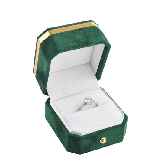 ring box - Green Microfiber Velvet Ring Box V14-G W open view