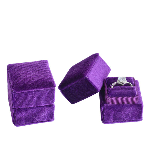 ring box - Purple Mini Square Velvet Ring Box V04-R1 PUR open view