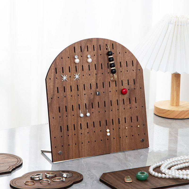 Round walnut wood earring display board with bracelet display props