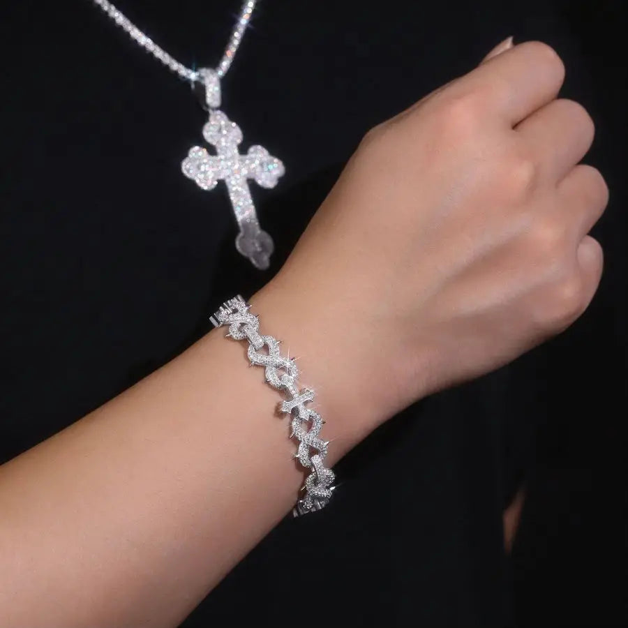 sterling silver jewelry - Silver Bracelet SLM0006B-White detail view