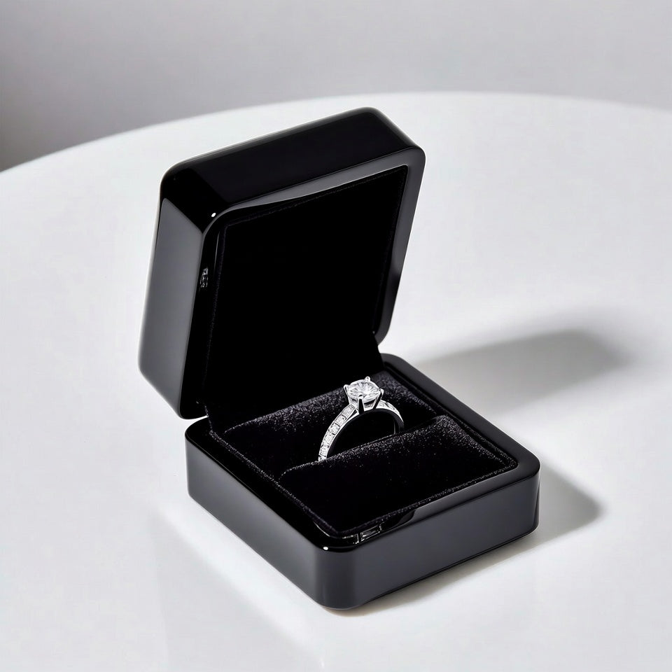 Assorted jewelry presentation boxes for engagement rings, wedding bands, proposals, gifting, and retail display.