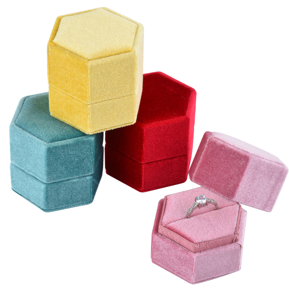 VW08 Hexagonal Velvet-Covered Ring Box