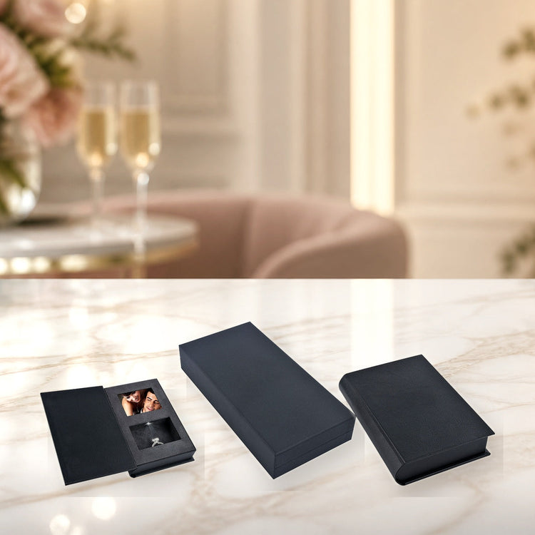 Personalized video jewelry boxes with bright engagement studio lighting