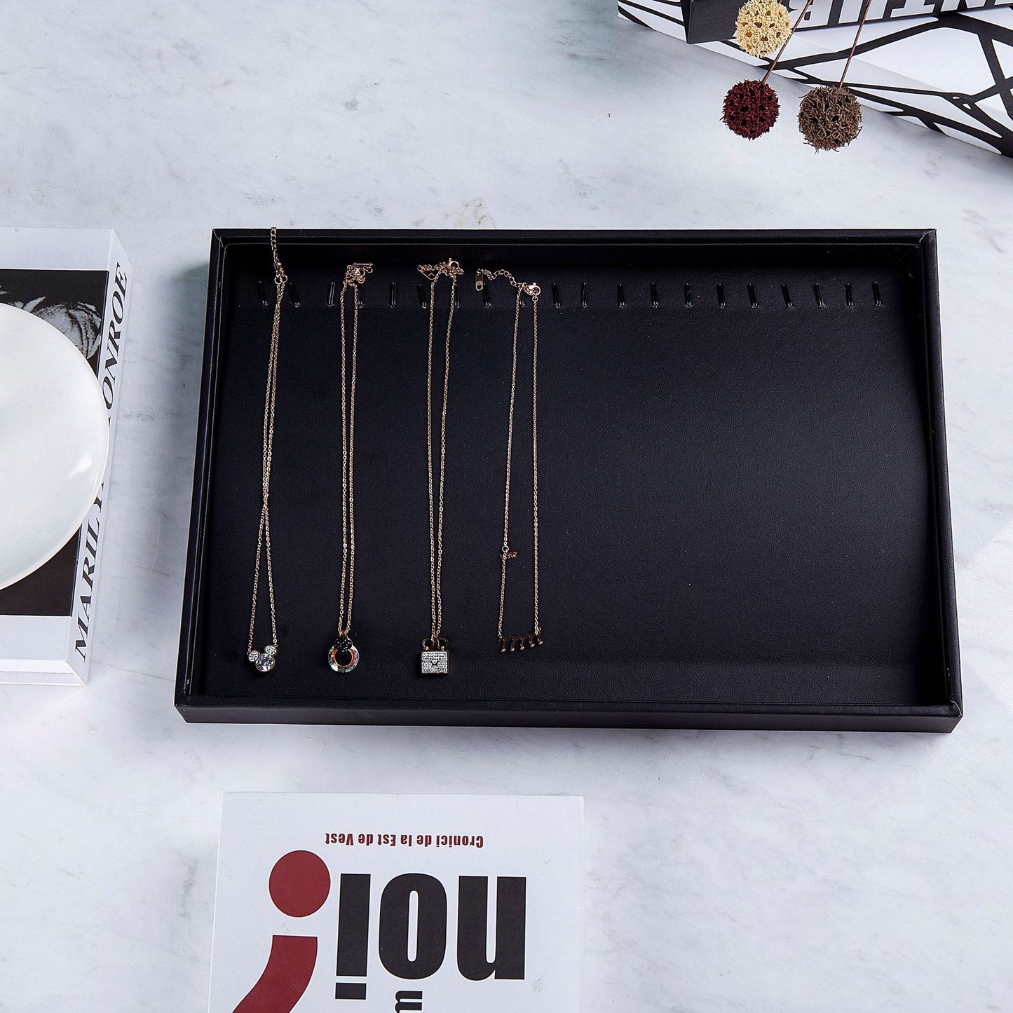Black PU Leather Jewelry Display Tray