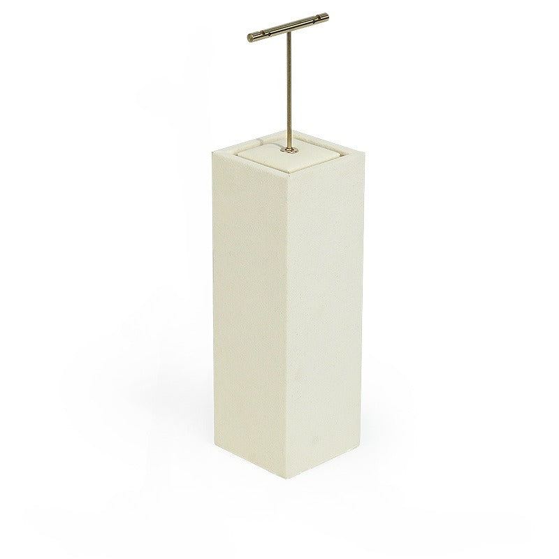 Beige Velvet Jewelry Display Set with Gold Metal Accents - Complete Retail Stand with Busts, Ring, Earring & Bracelet Holders