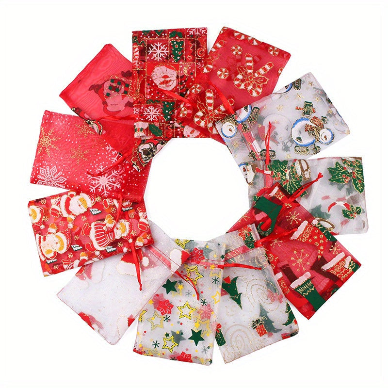 50PCS 100PCS 10x15 13x18CM Christmas Drawstring Organza Bag Jewelry Chocolate Party Gift Packaging Bag