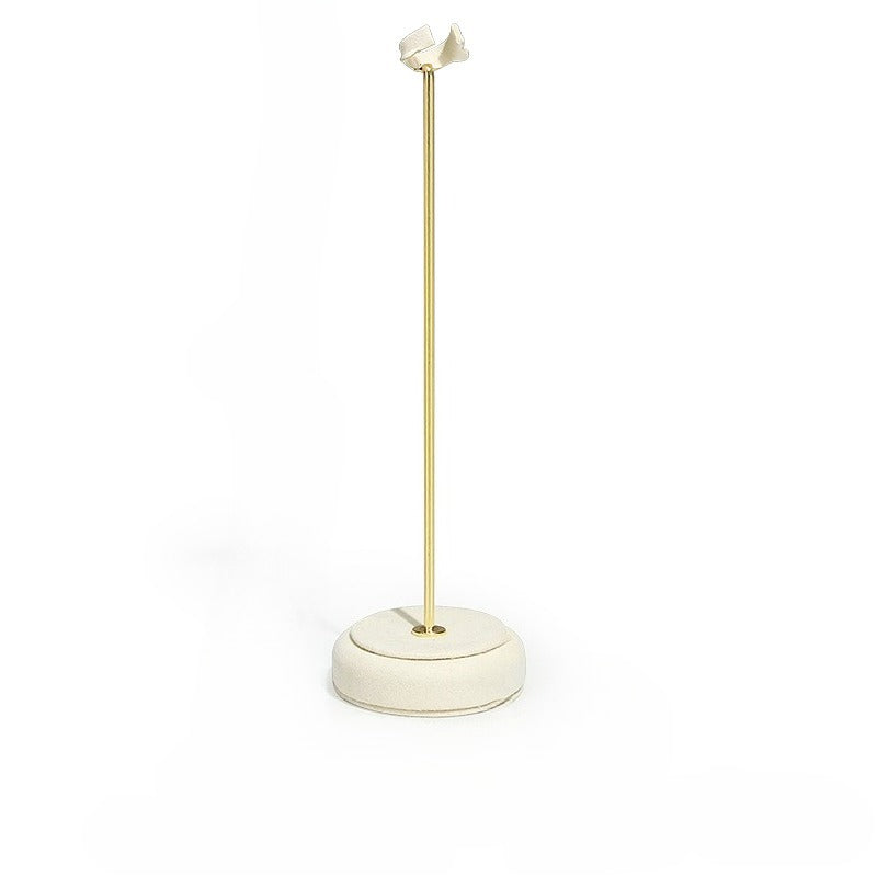 Cream White Velvet Jewelry Display Set with Gold Base - Complete Stand for Necklaces & Rings