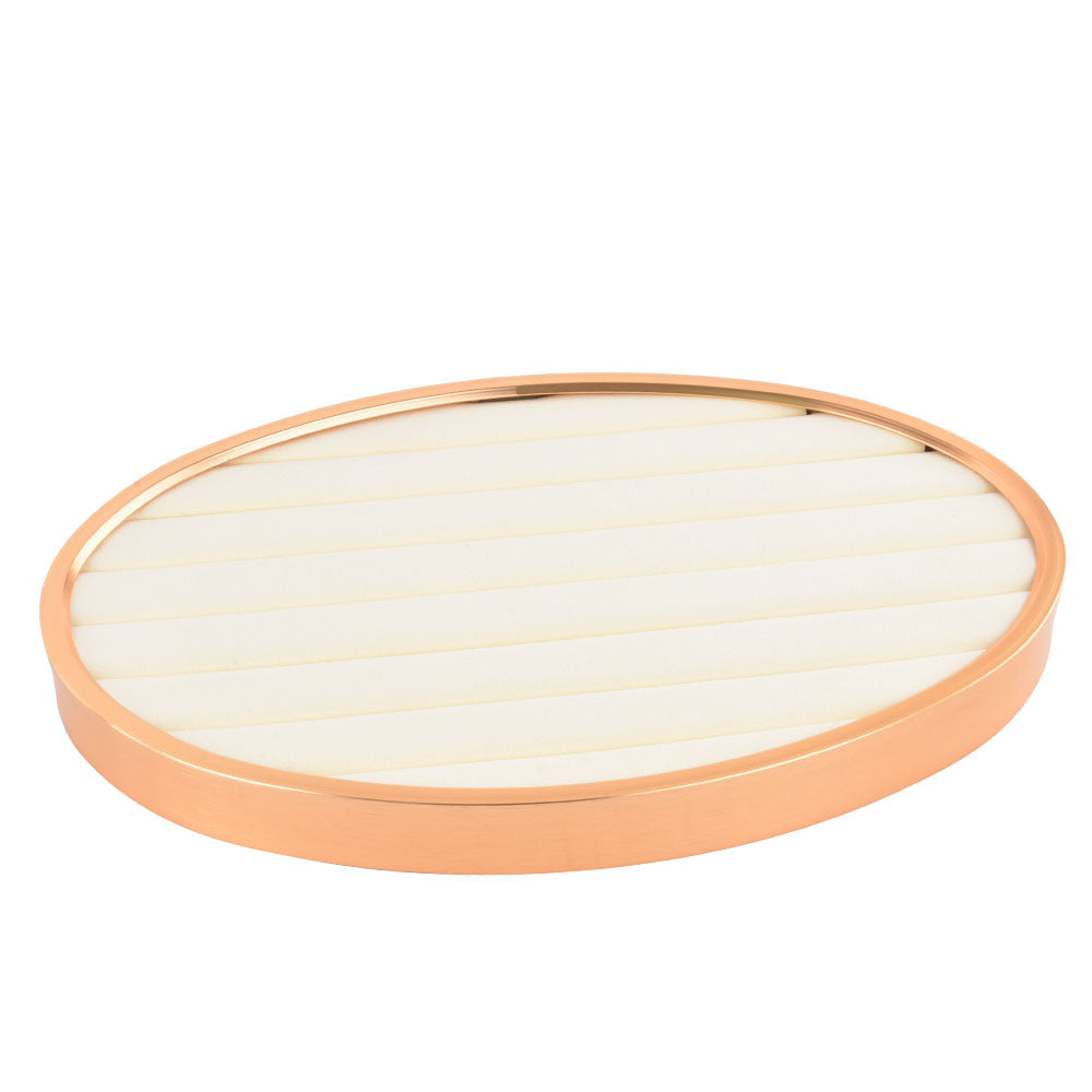 Gold Metal Frame Beige Suede Interior Luxury Ring Display Tray