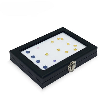 Black Leather Glass Gemstone Box with Lock