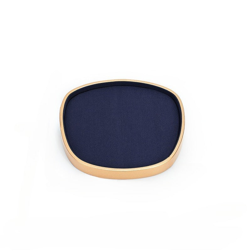 Navy Blue Velvet Jewelry Display Set with Rose Gold Trim - Complete Stand for Rings, Necklaces & Bracelets