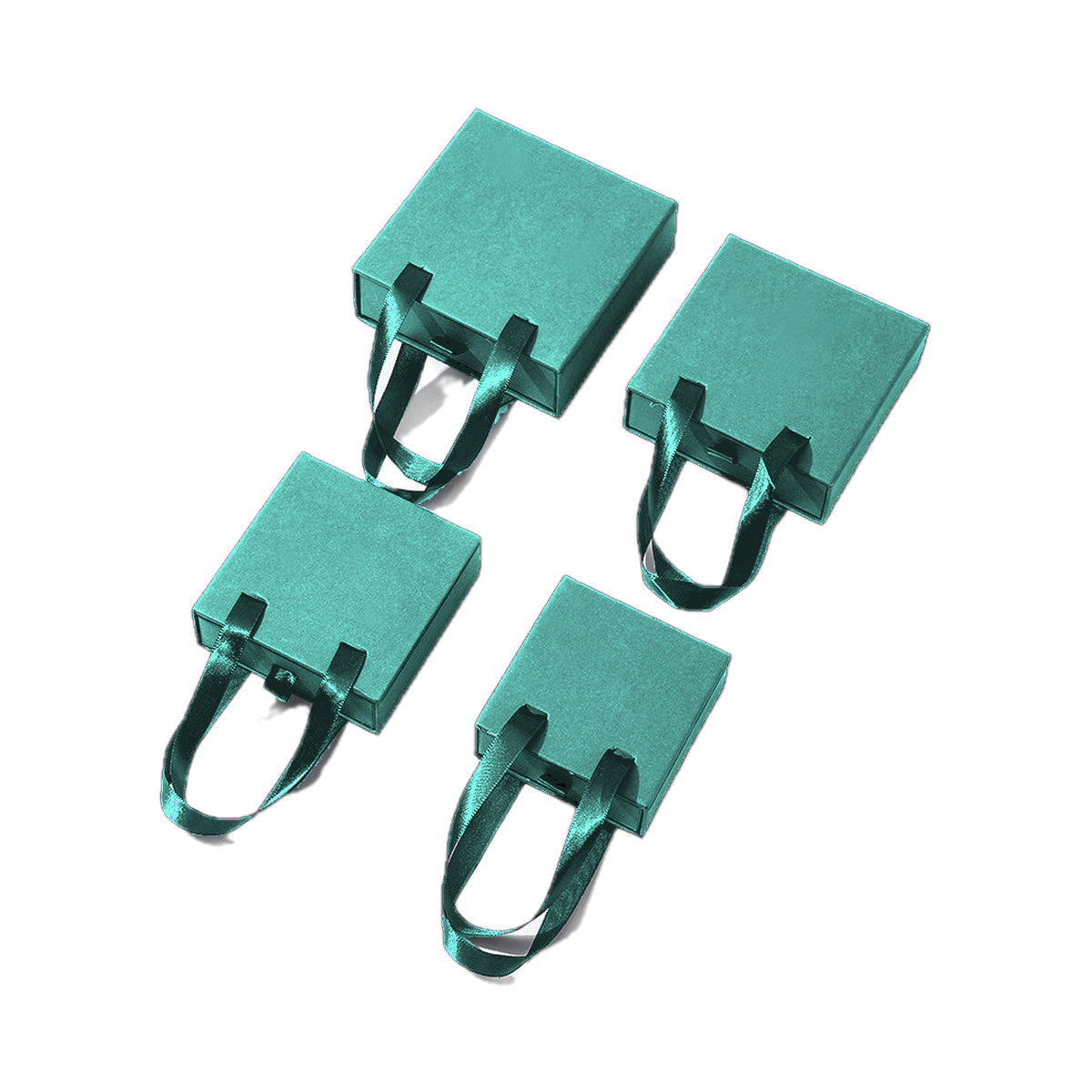 Mint green handled drawer jewelry boxes in four verified sizes on pure white