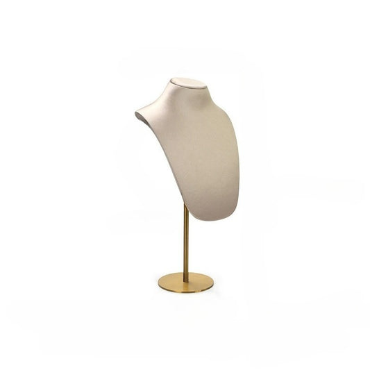 Beige Velvet Jewelry Display Set with Gold Metal Base - Complete Stand for Necklaces, Earrings, Rings & Bracelets
