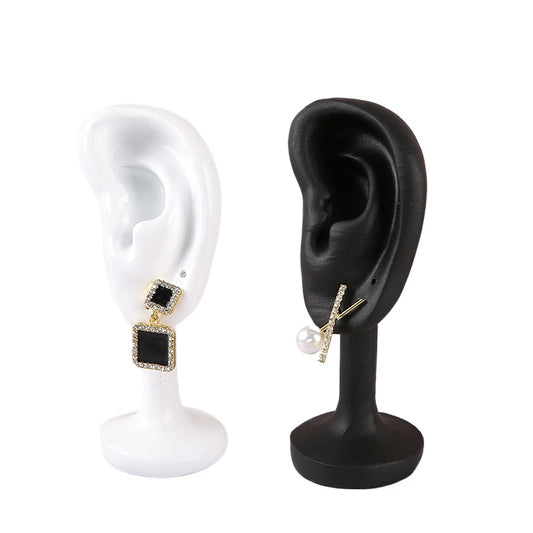 Realistic Ear Model Earring Display Stand - Black & White Mannequin Holder for Retail & Photography
